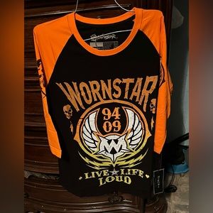 Mens large multicolor Wornstar “live life loud” long sleeve 3/4 sleeve t-shirt!